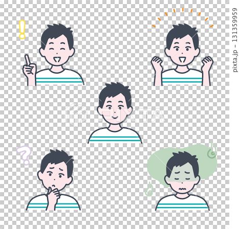 小学生くらいの男の子の表情イラスト素材セット 131359959
