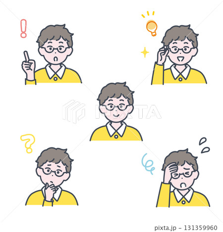 小学生くらいの男の子の表情イラスト素材セット 131359960
