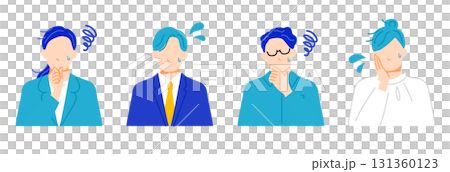 困惑した表情の様々な職種のビジネスパーソンのイラストセット。フラットデザイン。 131360123