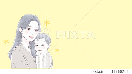 水彩画・手描き風のママと子供の親子イラスト素材 131360296