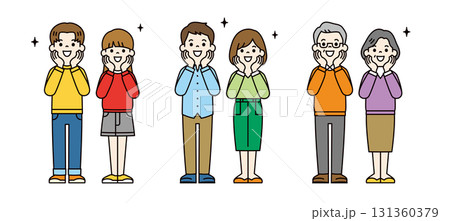 期待でワクワクする、いろいろな年代の夫婦・カップルの全身ベクターイラスト素材セット＿カラー 131360379