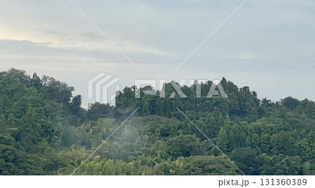 森の上に立ちのぼる煙と朝の空 131360389