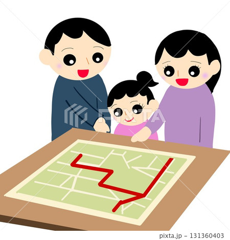 避難経路を家族で確認するイラスト 避難経路を家族で確認するイラスト 131360403