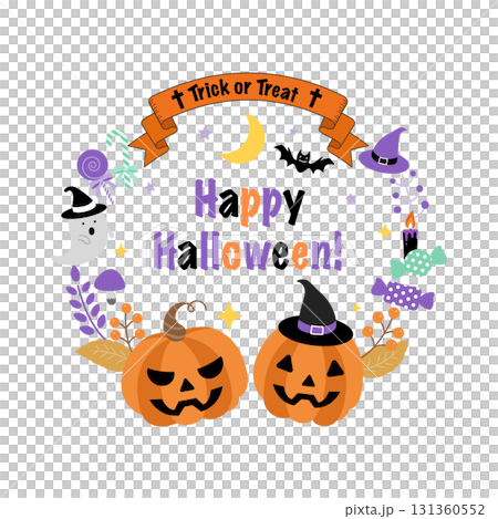 ハロウィンタイトルデザイン・ジャックオーランタンとゴースト 131360552