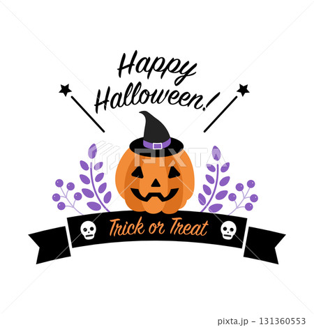 かわいいハロウィンタイトル（ジャックオーランタンとリボンテキスト） 131360553