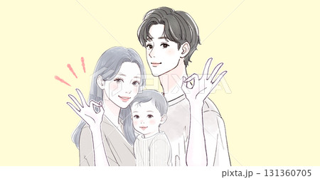水彩画・手描き風の親子イラスト素材 131360705