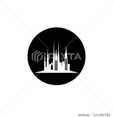 Vector art of tall buildings and skyscrapers isolated on black background 131360790