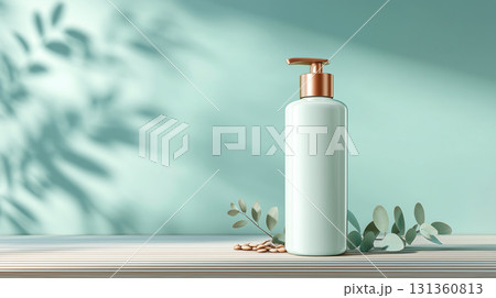 Tall white bottle on pastel background, luxury bath product 131360813