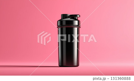 sleek black protein shaker bottle on pink background sleek black protein shaker bottle on pink background 131360888