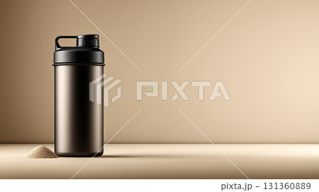 sleek protein shaker bottle on minimalist background sleek protein shaker bottle on minimalist background 131360889