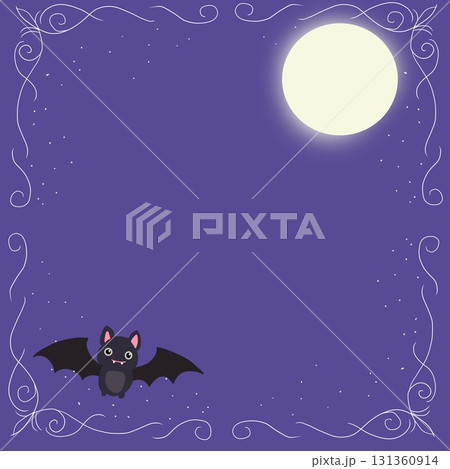 ハロウィンフレーム：コウモリが満月の前を飛んでいる 131360914