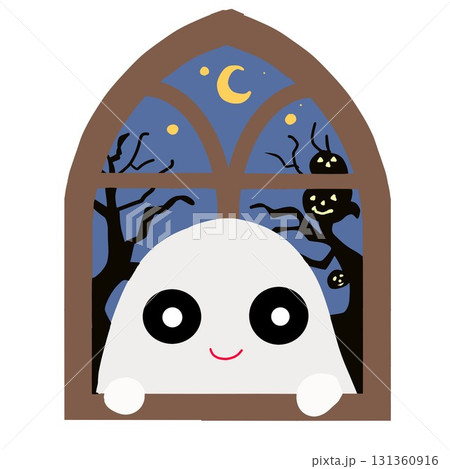 ハロウィンフレーム：ゴーストが窓から覗いている 131360916