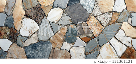 Stone mosaic floor with mixed neutral colors 131361121