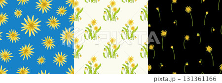 Seamless dandelion pattern set. Bold, botanical, and dark versions. 131361166