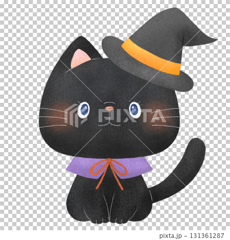 戴著萬聖節帽子的黑貓[萬聖節/手繪風格] 131361287