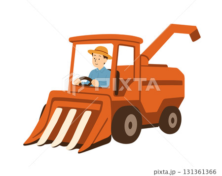 稲刈りトラクターを運転する男性のイラスト 131361366