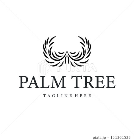 Palm leaf logo design concept line simple minimalist elegant tropical plants, icon symbol template design 131361523
