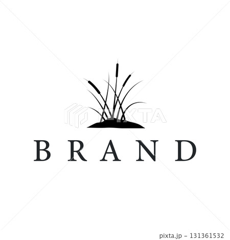 Grass river plant cattails logo, design with simple art concept, natural plant symbol, illustration, template, icon 131361532