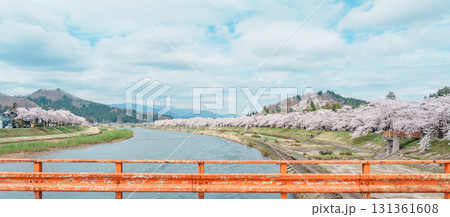 Beautiful Sakura Cherry Blossom in Hinokinai River riverbank in Kakunodate town, Semboku District, Akita Prefecture, Japan. Landmark and Vacation in spring season Beautiful Sakura Cherry Blossom in Hinokinai River riverbank in Kakunodate town, Semboku District, Akita Prefecture, Japan. Landmark and Vacation in spring season 131361608
