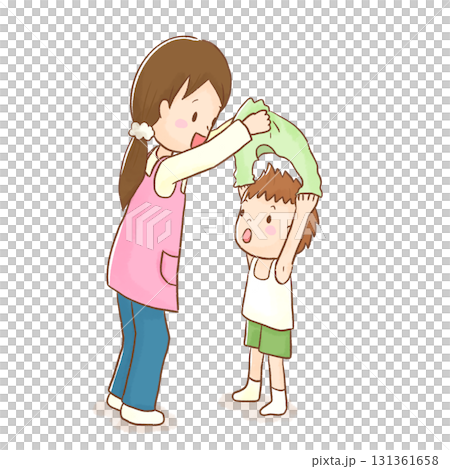 保育員幫助孩子換衣服的插圖(獨立素材、透明背景相容、白色背景)/有影印空間 保育員幫助孩子換衣服的插圖(獨立素材、透明背景相容、白色背景)/有影印空間 131361658