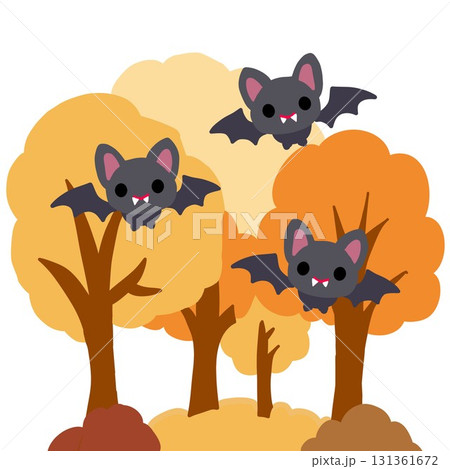 秋の森を飛ぶコウモリたち 131361672