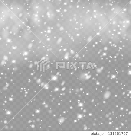 Realistic falling snow and snowflakes overlay effect for winter design. Vector 131361797