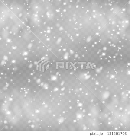Realistic falling snow and snowflakes overlay effect for winter design. Vector 131361798