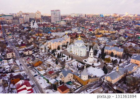 Alekseevo-Akatov monastery and the old residential quarters in the winter in Voronezh Alekseevo-Akatov monastery and the old residential quarters in the winter in Voronezh 131361894
