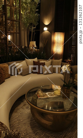 Living room with a couch and a coffee table Living room with a couch and a coffee table 131362107
