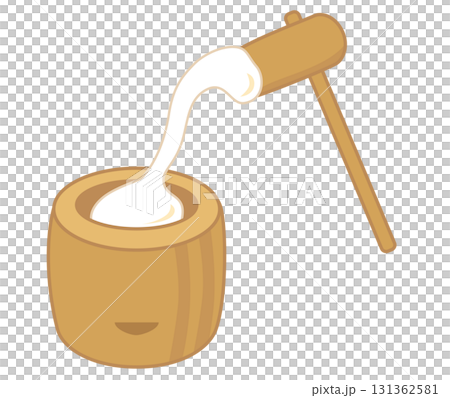 正在搗碎的彈性米糕的插圖 正在搗碎的彈性米糕的插圖 131362581