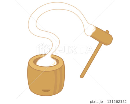 すごく伸びるお餅の餅つきイラスト 131362582