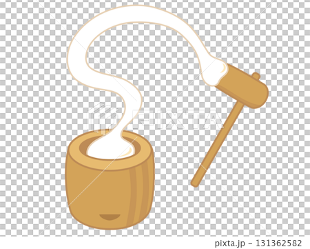 すごく伸びるお餅の餅つきイラスト 131362582