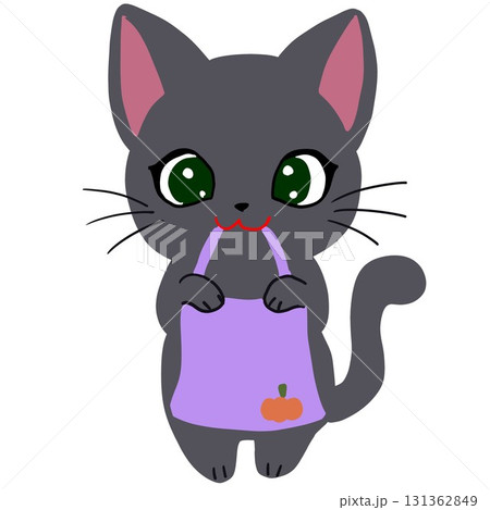 Trick or Treat の袋を持つ黒猫 131362849