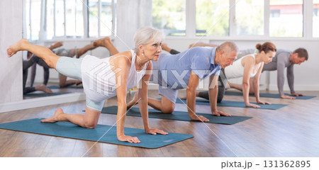 Elderly woman doing pilates in group 131362895