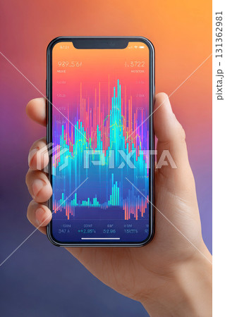 Colorful financial graph displayed on smartphone held in hand 131362981