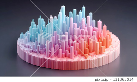 Abstract colorful 3D bar chart with gradient pastel colors 131363014