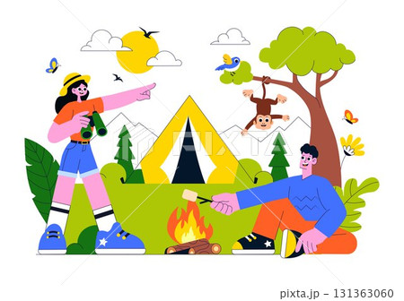 Eco Tourism Travel Destination Illustration Featuring Nature Tourism for Environmental Conservation, Local Culture, and Community Empowerment 131363060
