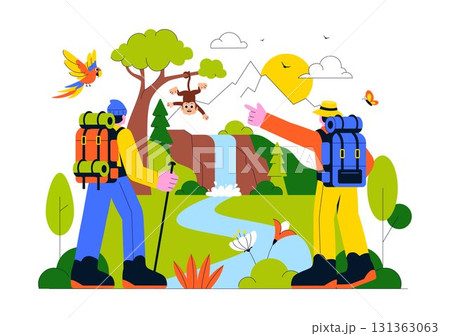 Eco Tourism Travel Destination Illustration Featuring Nature Tourism for Environmental Conservation, Local Culture, and Community Empowerment Eco Tourism Travel Destination Illustration Featuring Nature Tourism for Environmental Conservation, Local Culture, and Community Empowerment 131363063