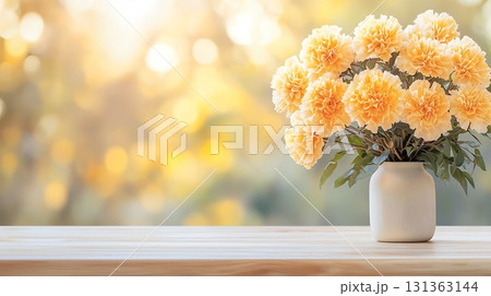 Beautiful Yellow Flowers in a Vase with Soft Background Light for Natural Decor Inspiration 131363144
