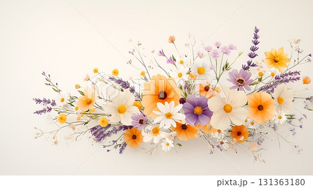 Beautiful Arrangement of Vibrant Paper Flowers on Soft Neutral Background 131363180