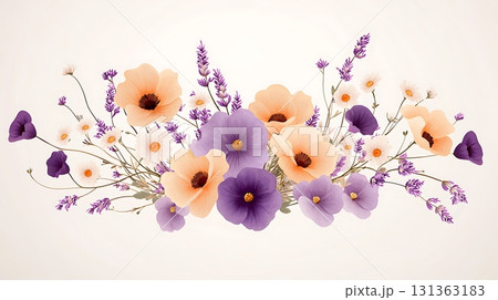 Beautiful Floral Arrangement with Poppies and Lavender on Soft Background for Decor 131363183
