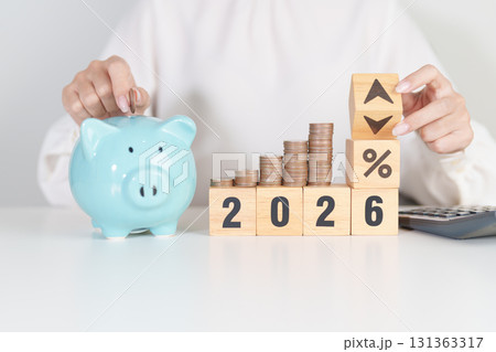 2025 to 2026 New year with percentage change to UP and Down arrow with coin stack. Interest rate, GDP, stocks market, financial, deflation and Inflation, mortgage, debt, Loan and Economic Recession 2025 to 2026 New year with percentage change to UP and Down arrow with coin stack. Interest rate, GDP, stocks market, financial, deflation and Inflation, mortgage, debt, Loan and Economic Recession 131363317