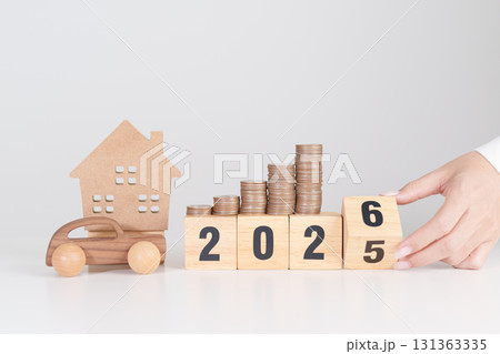 2025 end year to Happy New Year 2026 with car and Home model with coin stack. Car loan, Interest rate, real estate, house, Insurance, Financial, Repair, Tax, mortgage and Maintenance 2025 end year to Happy New Year 2026 with car and Home model with coin stack. Car loan, Interest rate, real estate, house, Insurance, Financial, Repair, Tax, mortgage and Maintenance 131363335