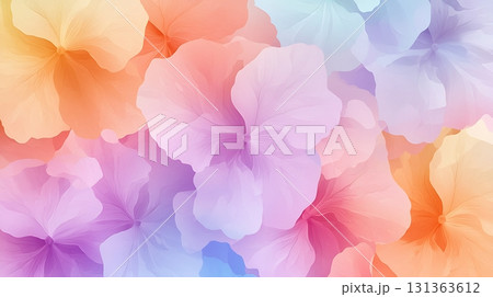 Colorful Soft Floral Background with Pastel Hibiscus Blooms in Gentle Shades of Pink and Orange 131363612