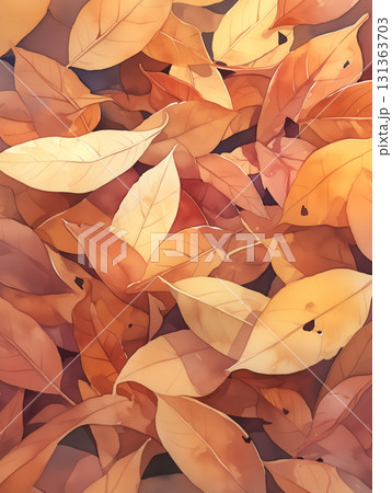 紅葉が舞い散り地面を彩る秋の風情を水彩タッチで描いた美しい背景イラスト素材・情緒・落葉・季節 131363703