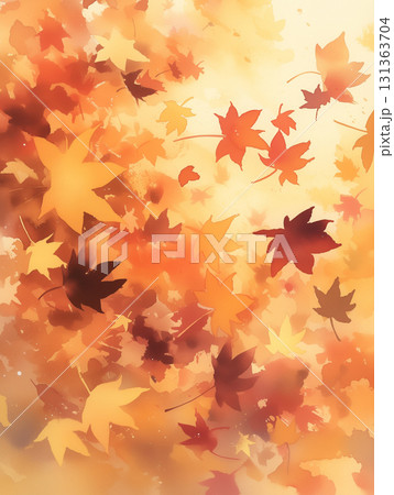 紅葉が舞い散り地面を彩る秋の風情を水彩タッチで描いた美しい背景イラスト素材・情緒・落葉・季節 紅葉が舞い散り地面を彩る秋の風情を水彩タッチで描いた美しい背景イラスト素材・情緒・落葉・季節 131363704