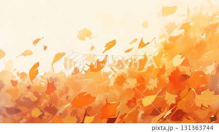 紅葉が舞い散り地面を彩る秋の風情を水彩タッチで描いた美しい背景イラスト素材・情緒・落葉・季節 131363744