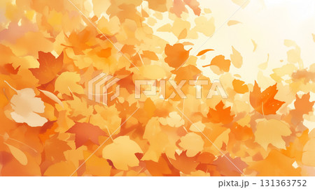 地面に降り積もった紅葉の落ち葉が印象的な秋の水彩イラスト素材・紅葉・落葉・季節・自然・癒し・情緒 131363752