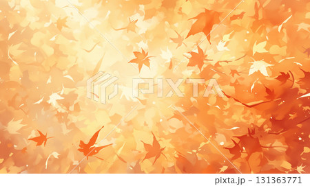 秋の紅葉が美しく舞い落ちる様子を水彩タッチで描いた落ち葉のイラスト素材・風景・背景・自然・静寂 131363771