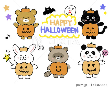 ハロウィンのかわいい手描きイラストセット 131363837